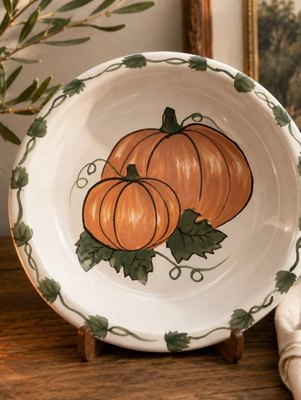 William Sonoma 10” Handpainted Pumpkin Pie Plate